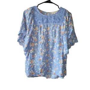 Matilda Jane Floral Crochets Flutter Sleeves Blouse